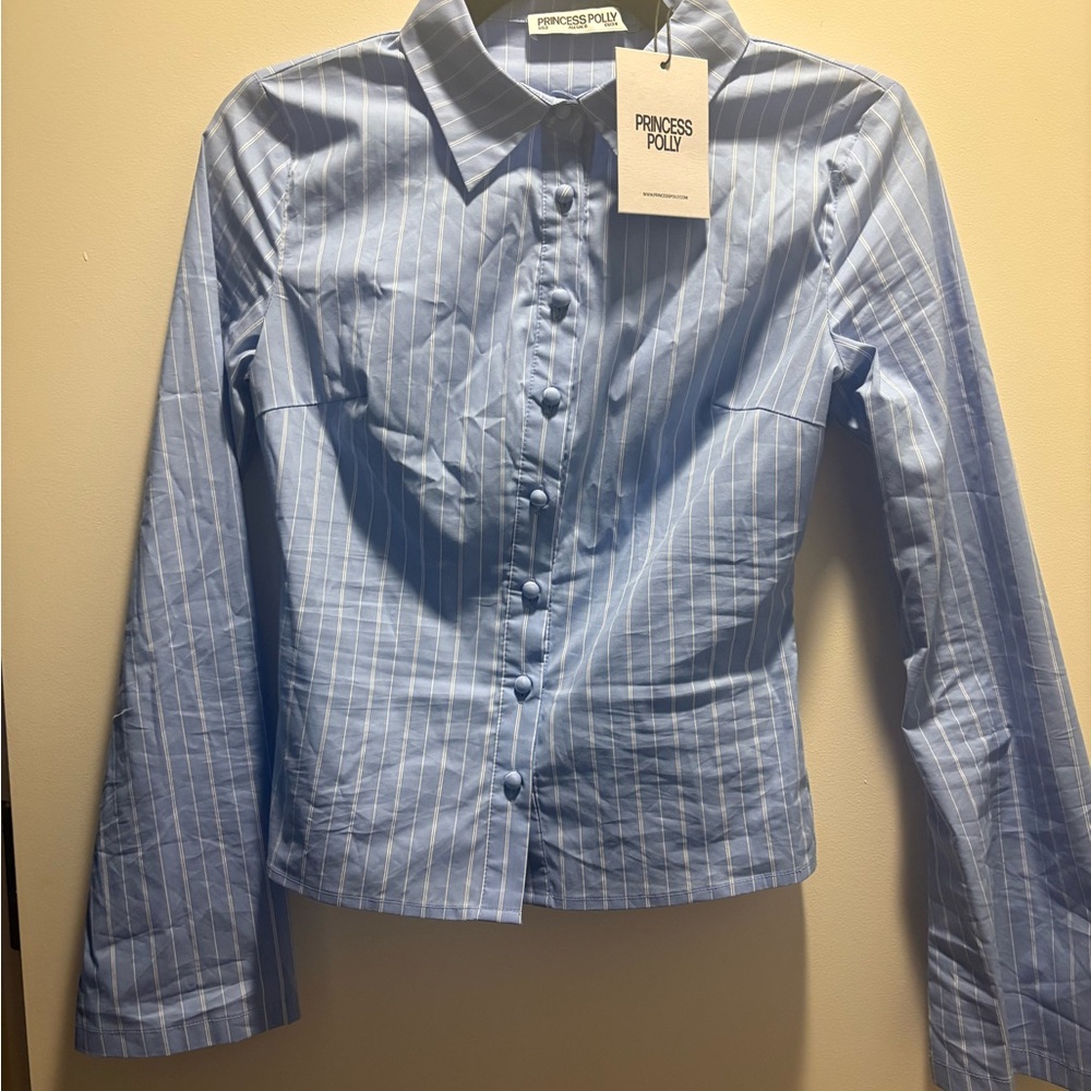 Princess Polly Pinstripe Shirt Blue
